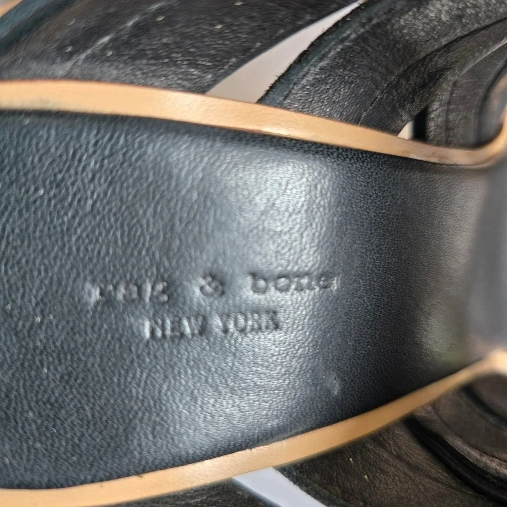 Rag Bone‎ New York Black Leather Crossover Wedge Mules Made in Italy Woman 7 US